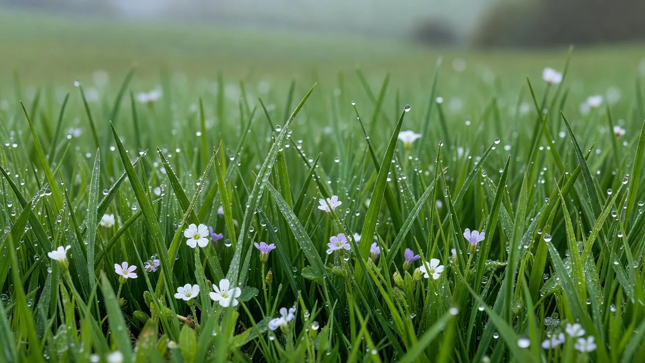 雨上がりの草花
